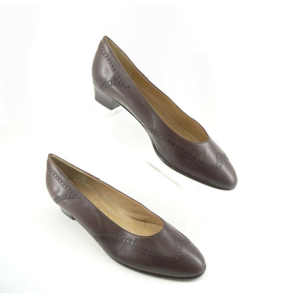 Novella for Classique Shoe Salon Brown Leather Wingtip Block Heel Shoes SZ 39.5‎